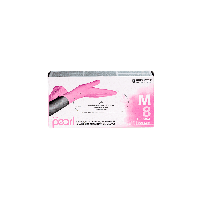 Unigloves Pearl Pink Nitrile Gloves Medium Box of 100